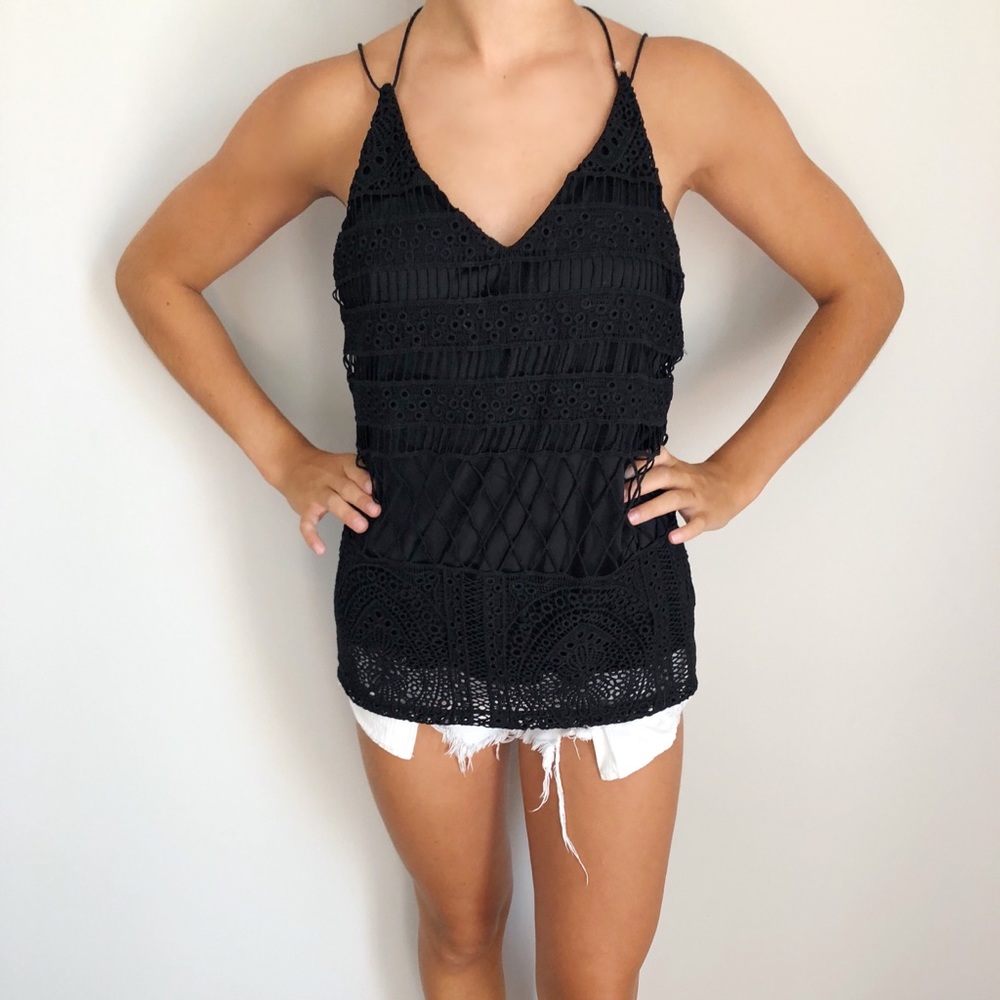 Black Embroidered Tank Top